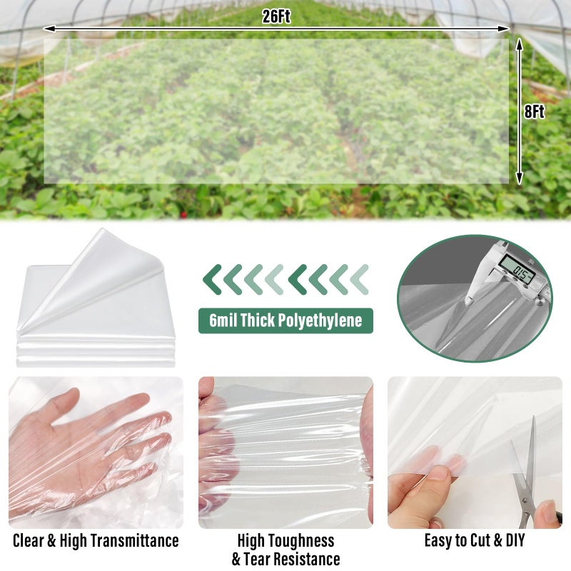 Legigo 8 X 26 Ft Clear Plastic Plant Covers Freeze Protection- 6 Mil Winter Greenhouse Plastic Sheeting for Frost Water Sun Wind Resistant, Plant Vegetable Blanket Covers for Cold Weather Garden Farm - Image 2