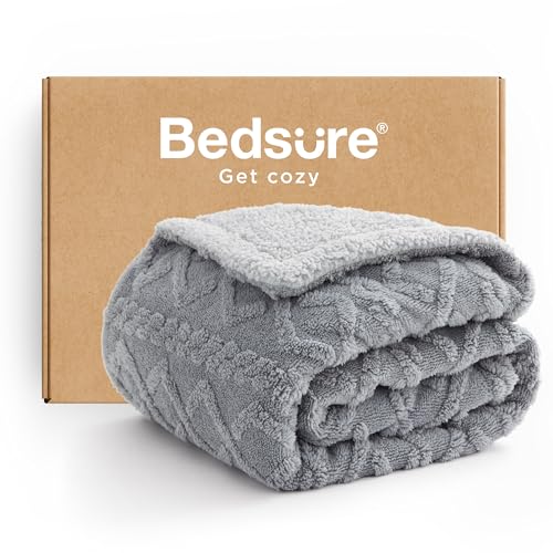 Bedsure Bedsure Sherpa Fleece Throw Blanket for Couch  Fuzzy Soft Cozy Cable Throw for Women Thick Warm Blanket for Winter Grey 50x60 Inches 