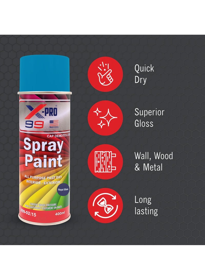 Xpro X-PRO 99 Royal Blue Spray Paint 400ML – Interior & Exterior Use X99-02/15 - Image 3