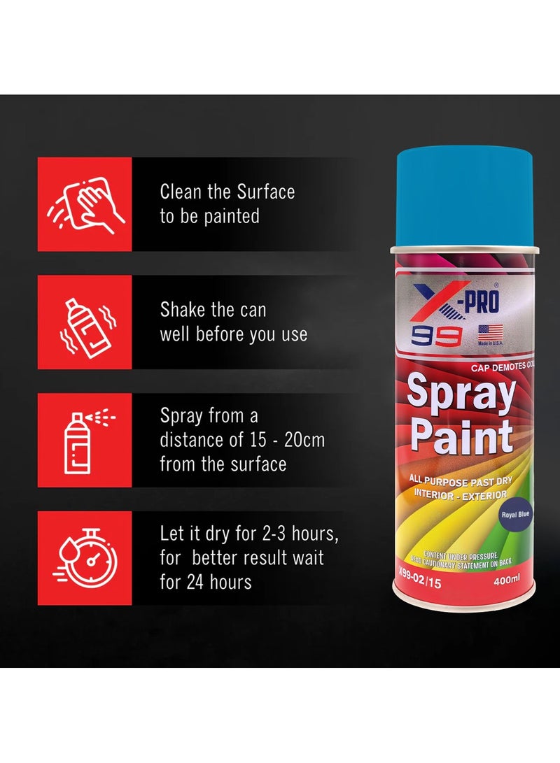 Xpro X-PRO 99 Royal Blue Spray Paint 400ML – Interior & Exterior Use X99-02/15 - Image 4