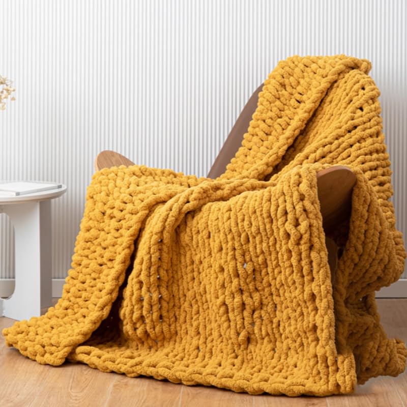 MocaDng Chunky Knit Blanket Throw 40""?40""  Hand Knitted Warm Chenille Throw Blanket  Home Decor Soft Thick Yarn Cable Knit Blanket Soft Breathable Fleece Banket Christmas for Couch Bed Sofa Best Gift (Yellow) - Image 5