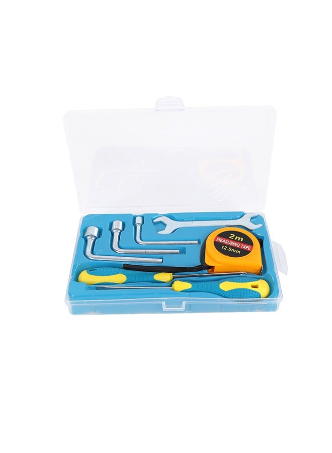LAWAZIM Tools Set -7 Piece- Essential Hand Tool Kit with Flat and Philips Screwdrivers, Double-End Open End Spanner, Hex Socket Wrenches, and 2m Measuring Tape -DIY Home Repairs Automotive Maintenance  - Image 1
