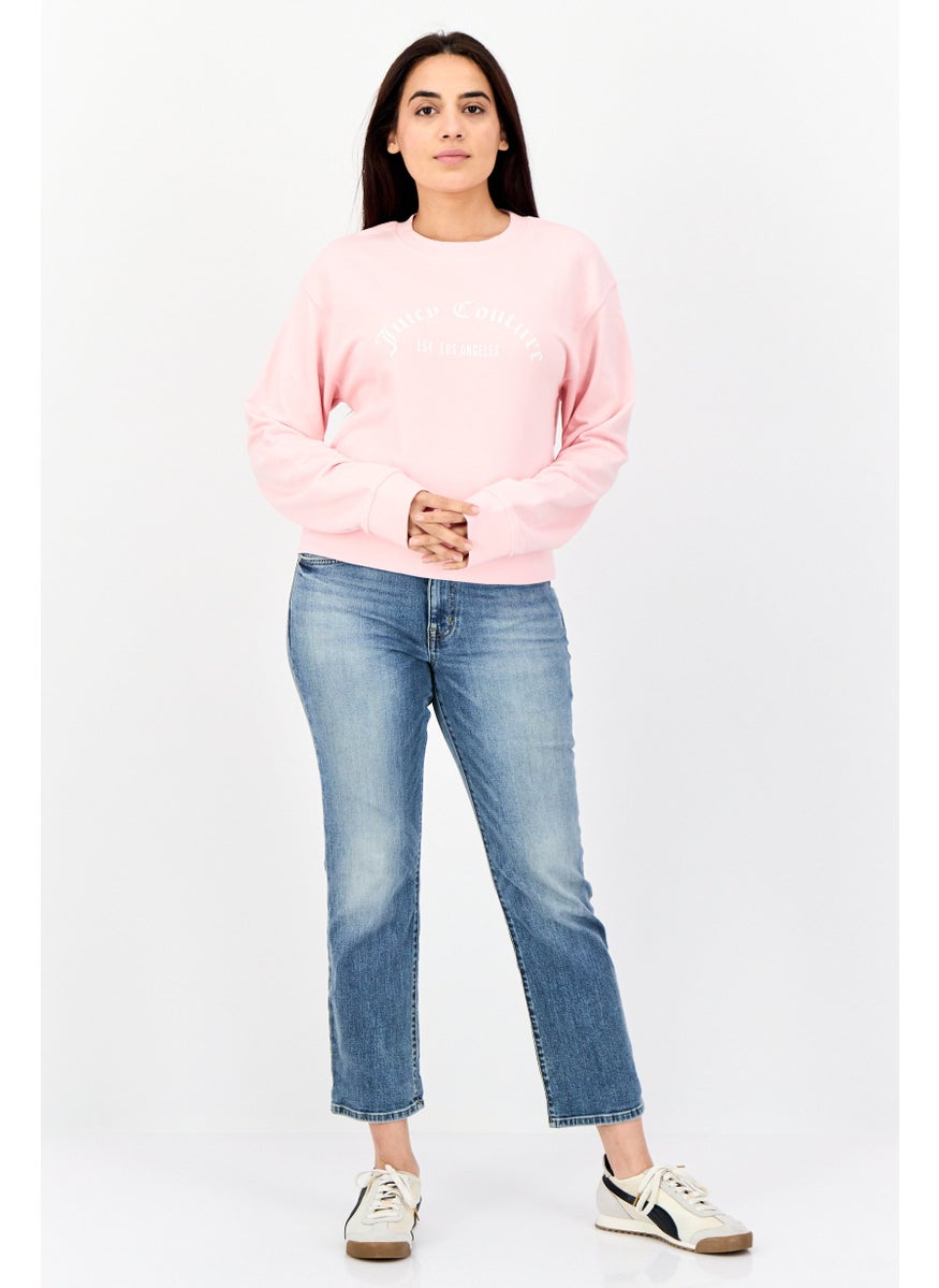 Juicy Couture Women Crew Neck Brand Logo Long Sleeves Sweatshirt, Pink  - Image 3