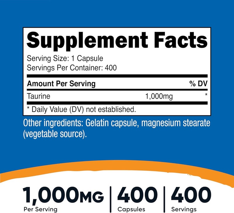 Nutricost Taurine 1000mg 400 Capsules - Image 2