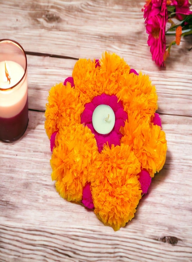 Sesonby (Set of 5) Marigold Flowers Tealight Holders for Diwali Decoration Rangoli Look Flowers Mat Floor Decoration Home Decor Tealight Holders Wax with Tealight - Image 2