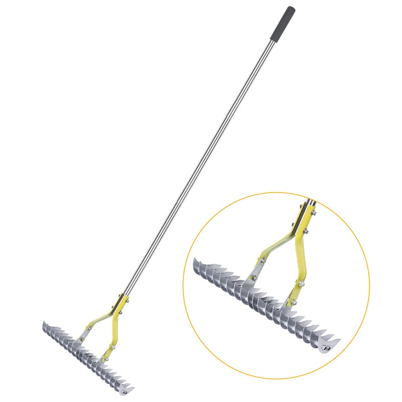 BARAYSTUS Thatching Rake 15-Inch Wide for Cleaning Dead Grass Efficient Steel Metal Grass Rake with Stainless Steel Handle Lawn loosening Soil 58.5-Inch Length - Image 1