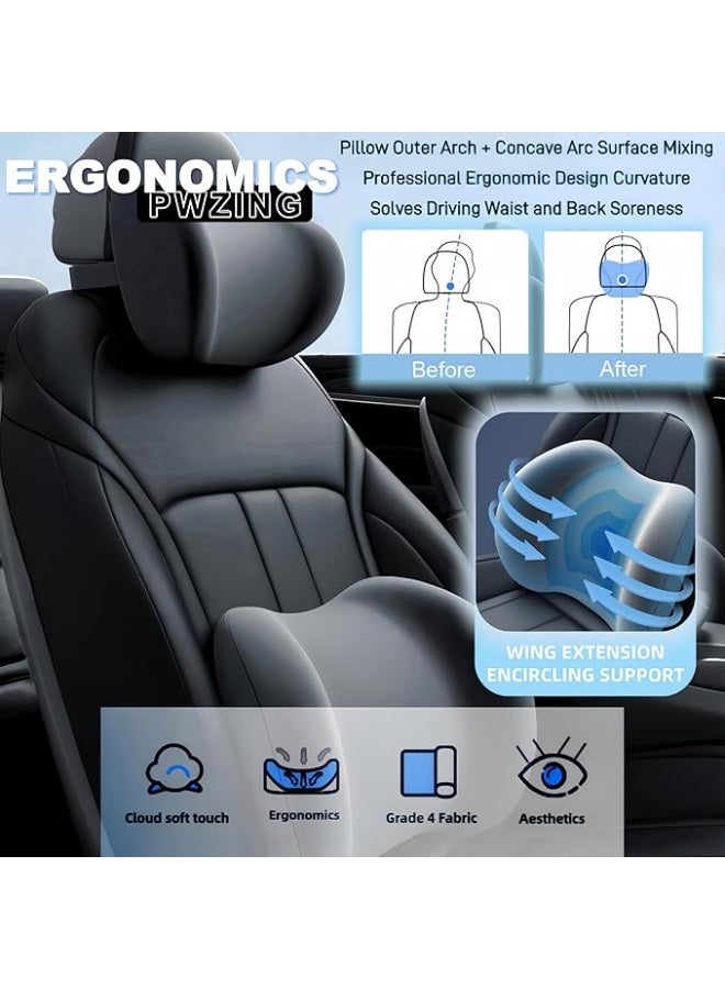 Memory Foam Car Headrest and Lumbar Support Cushion Set - Suede, Black - Image 5