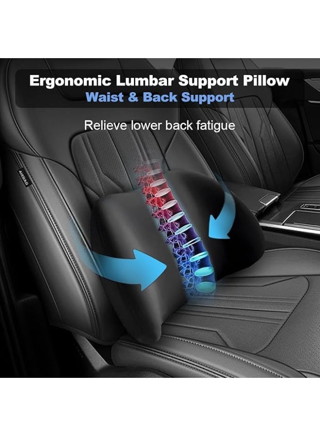 Memory Foam Car Headrest and Lumbar Support Cushion Set - Suede, Black - Image 3
