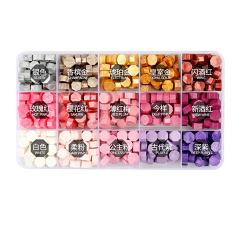 Wax Seal Kit 380pcs Romantic Pink Purple Wax Seal Beads - Rich Mixed Colors With Transparent Storage Box for Wedding Invitations Envelope Sealing Journal Craft Projects - Image 1