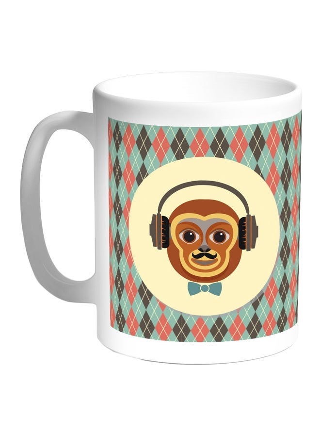 Cartoon Monkey Printed Coffee Mug White/Green/Brown 11ounce