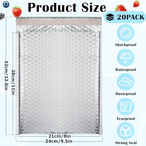 Vyndicca 20 Pack Thermal Bubble Mailer,8 x 11" Metallic Bubble Mailers,Self Seal Cool Bubble Mailers,Foil Mailing Envelopes, Waterproof Padded Envelopes,Insulated Shipping Bags for Cold Shipping - Image 2