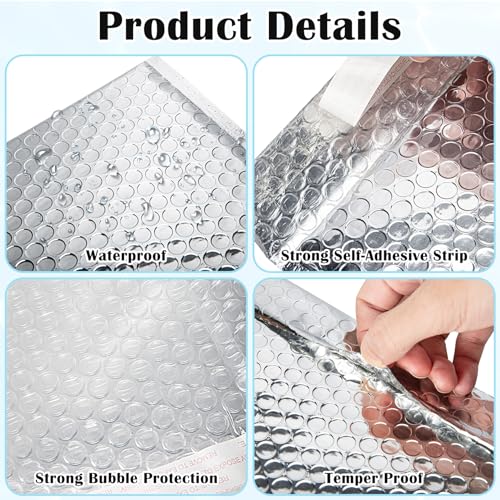 Vyndicca 20 Pack Thermal Bubble Mailer,8 x 11" Metallic Bubble Mailers,Self Seal Cool Bubble Mailers,Foil Mailing Envelopes, Waterproof Padded Envelopes,Insulated Shipping Bags for Cold Shipping - Image 3