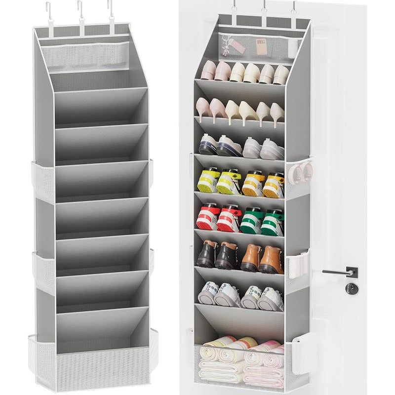Criusia Shoe Organizer, Over the Door Shoe Organizer, Hanging Closet Shoe Storage with Large Deep Pockets, Fits 16–24 Pairs of Sneakers, Sandals, Boots, Gray - Image 1