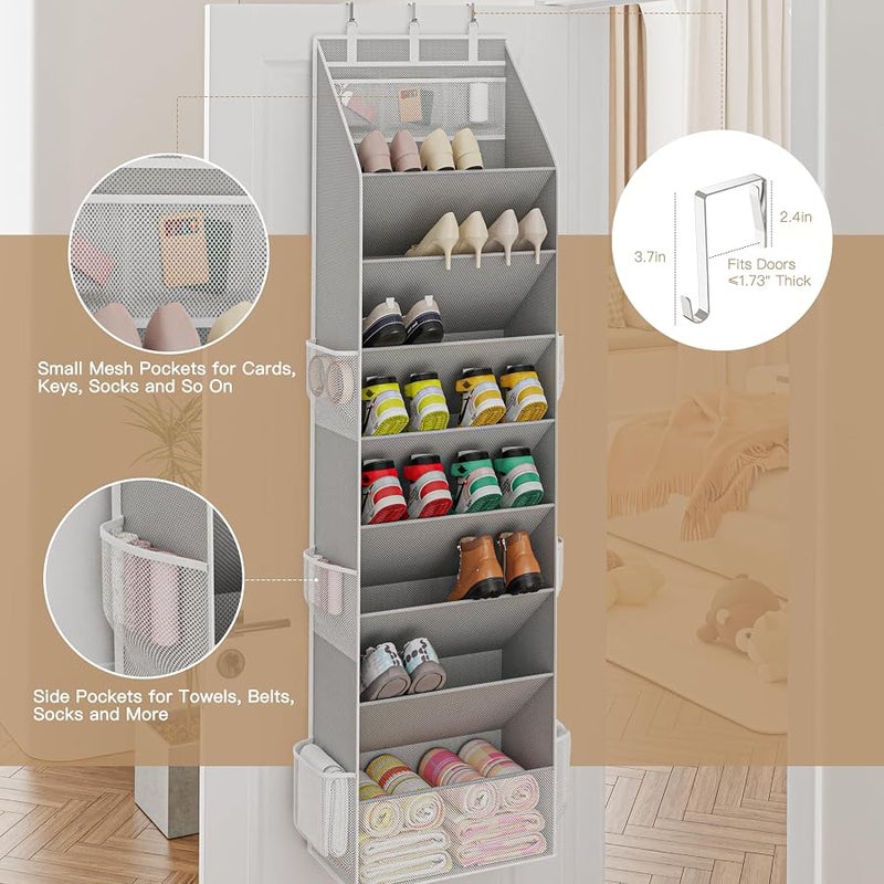 Criusia Shoe Organizer, Over the Door Shoe Organizer, Hanging Closet Shoe Storage with Large Deep Pockets, Fits 16–24 Pairs of Sneakers, Sandals, Boots, Gray - Image 5