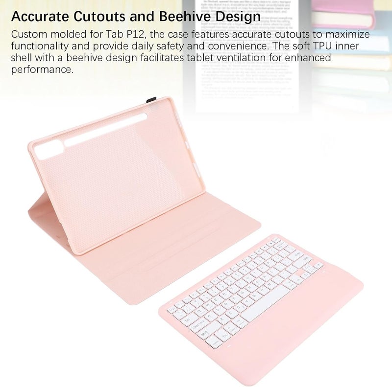 Tablet Case Keyboard Set for Tab P12, Magnetic Keyboard Case with Pencil Holder, Detachable, Bluetooth, Rechargeable Keyboard, for Tab P12 2023 12.7 Inch (Roseate) - Image 5