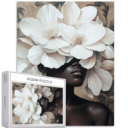 Beautiful Black Female Flowers 1000 Piece Jigsaw Puzzles for Adults 2027 Inches Flowers Female Puzzle Colorful DIY Puzzles for Home Decoration Gifts Family Puzzle Perfect for Game Nights - Image 1