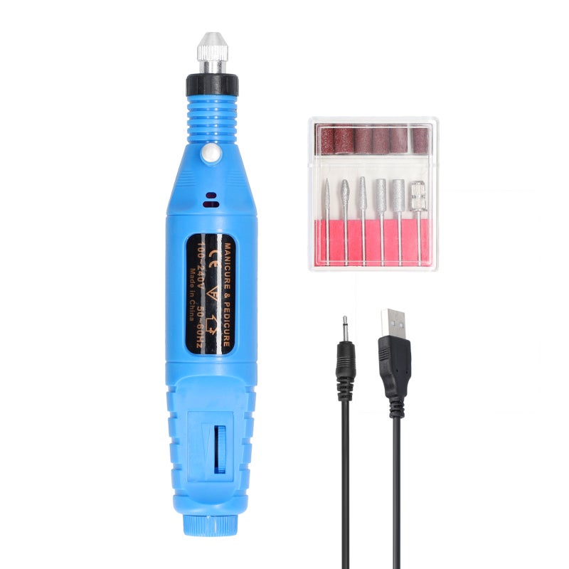 USB Power Supplys Handheld Mini Electric Grinder Nail Gelatum Removing Tool Manicure Machine Speed Adjustable Grinding Rotary Tool Kit with 6 Grinding Heads - Image 1