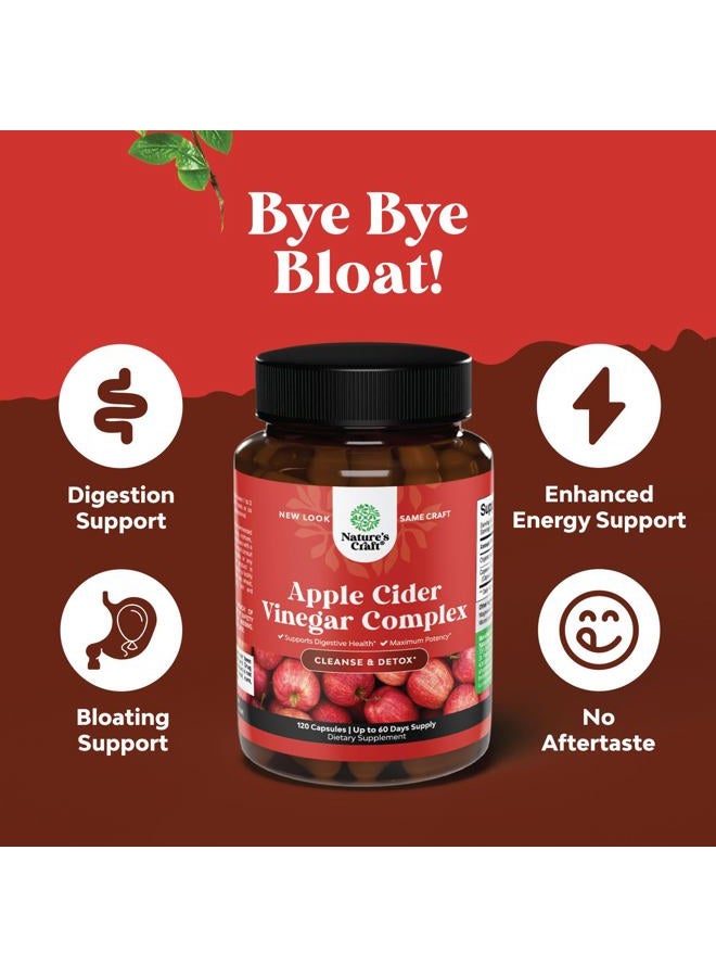 Natures Craft كبسولات خل التفاح للتنظيف - حبوب تنظيف وديتوكس ACV لصحة الأمعاء والهضم مع الكايين للتخسيس - كبسولات ACV بقوة إضافية لتنظيف الأمعاء وديتوكس كامل الجسم (60 حصة) - Image 4