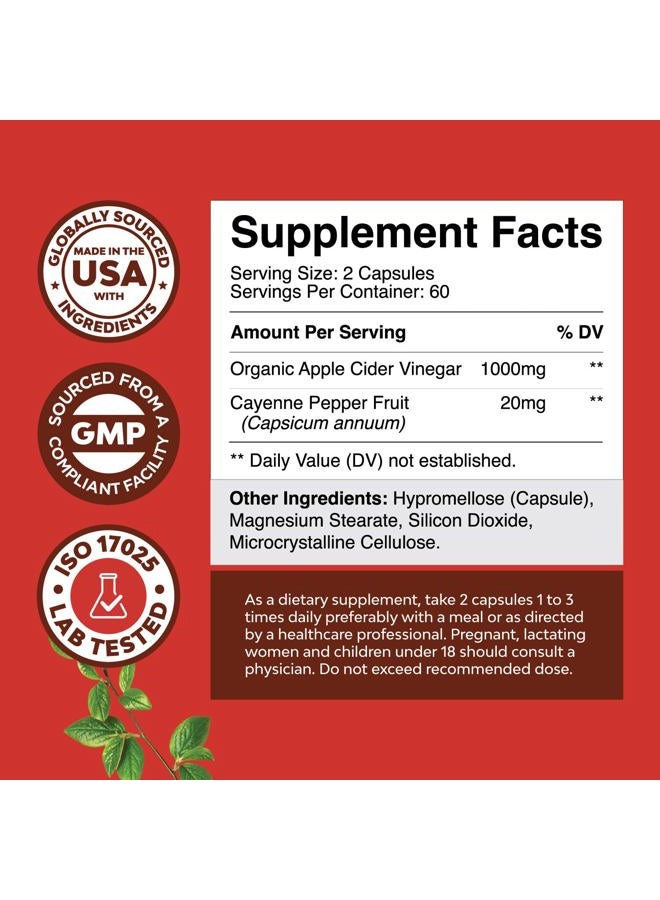Natures Craft كبسولات خل التفاح للتنظيف - حبوب تنظيف وديتوكس ACV لصحة الأمعاء والهضم مع الكايين للتخسيس - كبسولات ACV بقوة إضافية لتنظيف الأمعاء وديتوكس كامل الجسم (60 حصة) - Image 2