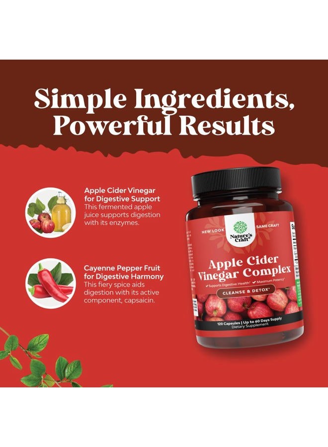 Natures Craft كبسولات خل التفاح للتنظيف - حبوب تنظيف وديتوكس ACV لصحة الأمعاء والهضم مع الكايين للتخسيس - كبسولات ACV بقوة إضافية لتنظيف الأمعاء وديتوكس كامل الجسم (60 حصة) - Image 5