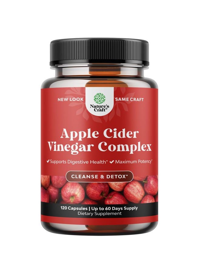 Natures Craft كبسولات خل التفاح للتنظيف - حبوب تنظيف وديتوكس ACV لصحة الأمعاء والهضم مع الكايين للتخسيس - كبسولات ACV بقوة إضافية لتنظيف الأمعاء وديتوكس كامل الجسم (60 حصة) - Image 1