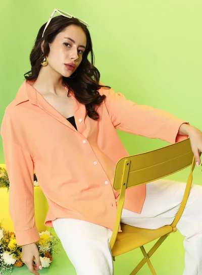 Campus Sutra Women's Cantalope Orange Solid Oversized Shirt