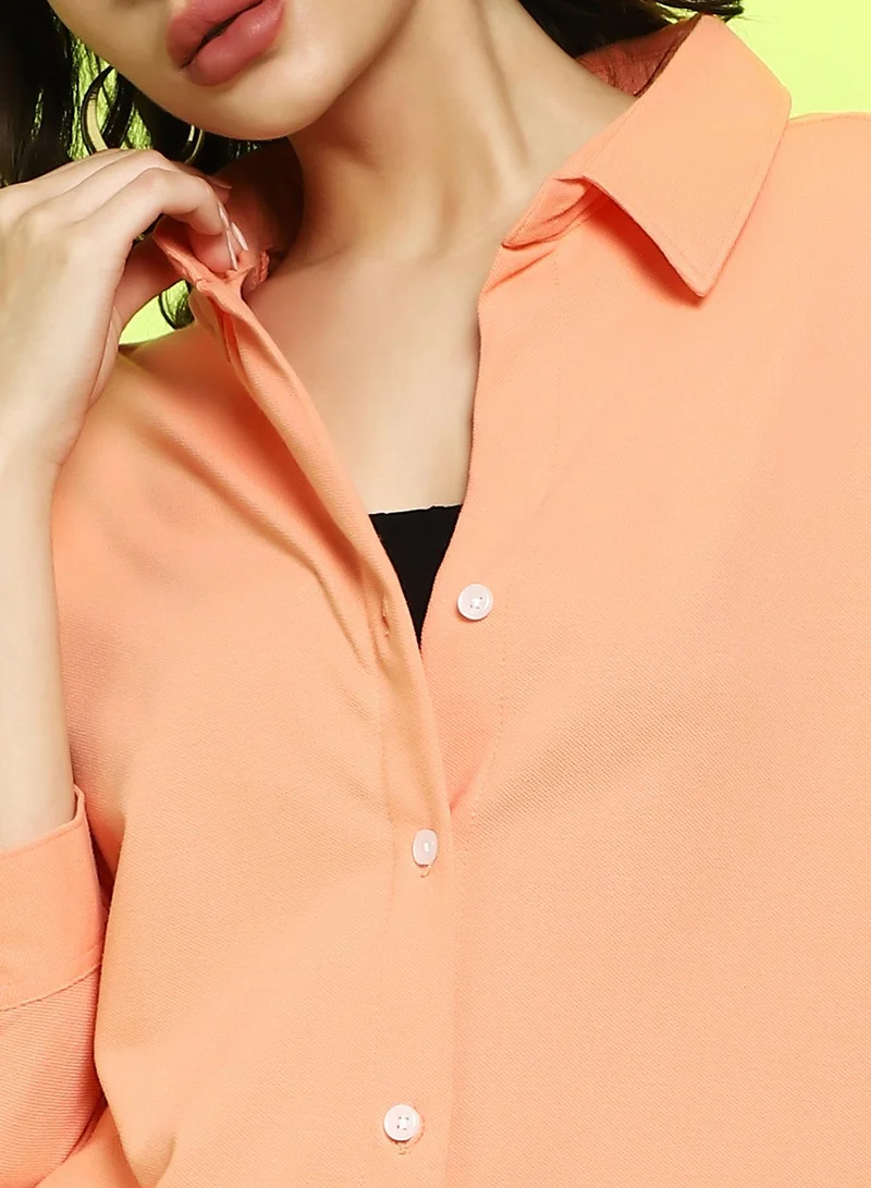 كامبوس سوترا Women's Cantalope Orange Solid Oversized Shirt