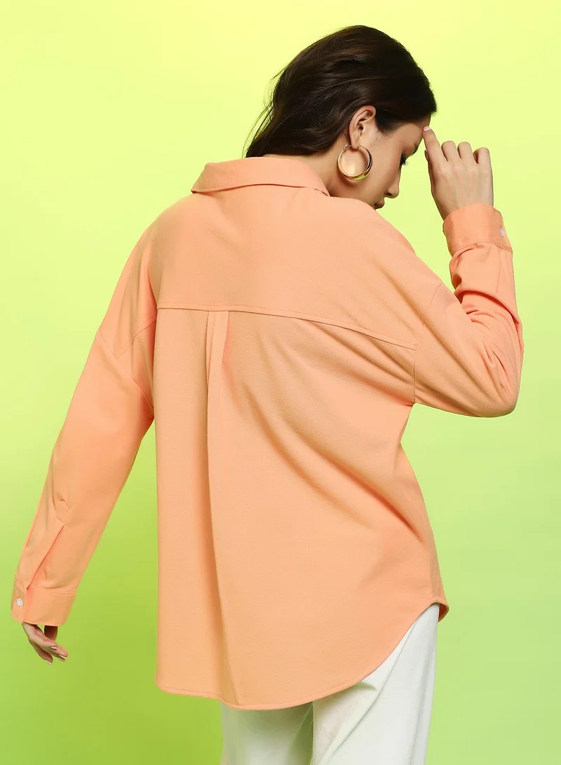 كامبوس سوترا Women's Cantalope Orange Solid Oversized Shirt