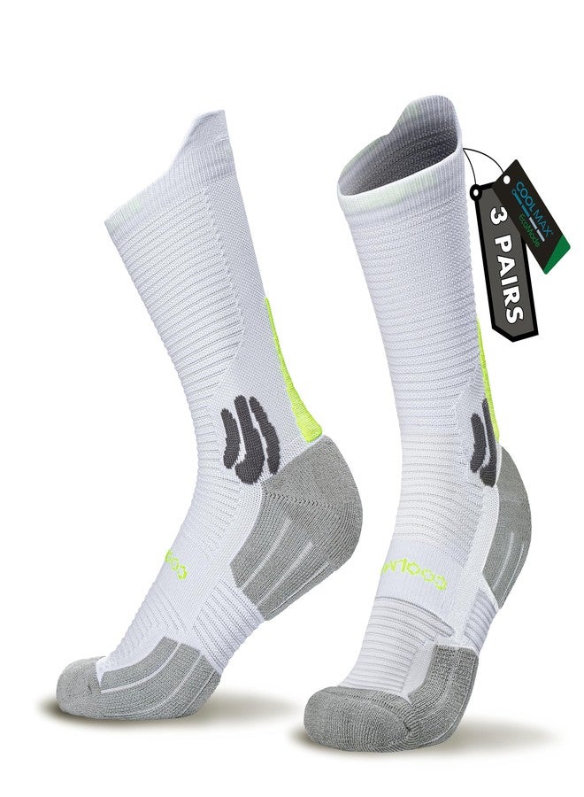 BRISIRA Coolmax Bamboo Viscose Compression Running Socks 3 Pairs Crew Moisture Wicking Anti Blister Athletic Hiking Work Sock - Image 1
