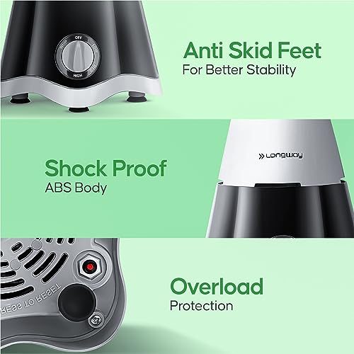 Longway Super Dlx Juicer Mixer Grinder | Up to 750 Watt Powerful Motor | 4 Jars for Grinding, Mixing, Juicing | 2 Year Warranty | Black & Gray - Image 5
