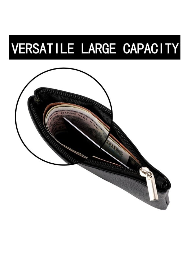 2 Pack Coin Purse, Portable PU Leather Coin Purse with Zipper Coin Purse Mini Change Purse Small Coin Purse for Women Credit Card Folded Bills ID Key Headset Lipstick(Black&Green) - Image 2