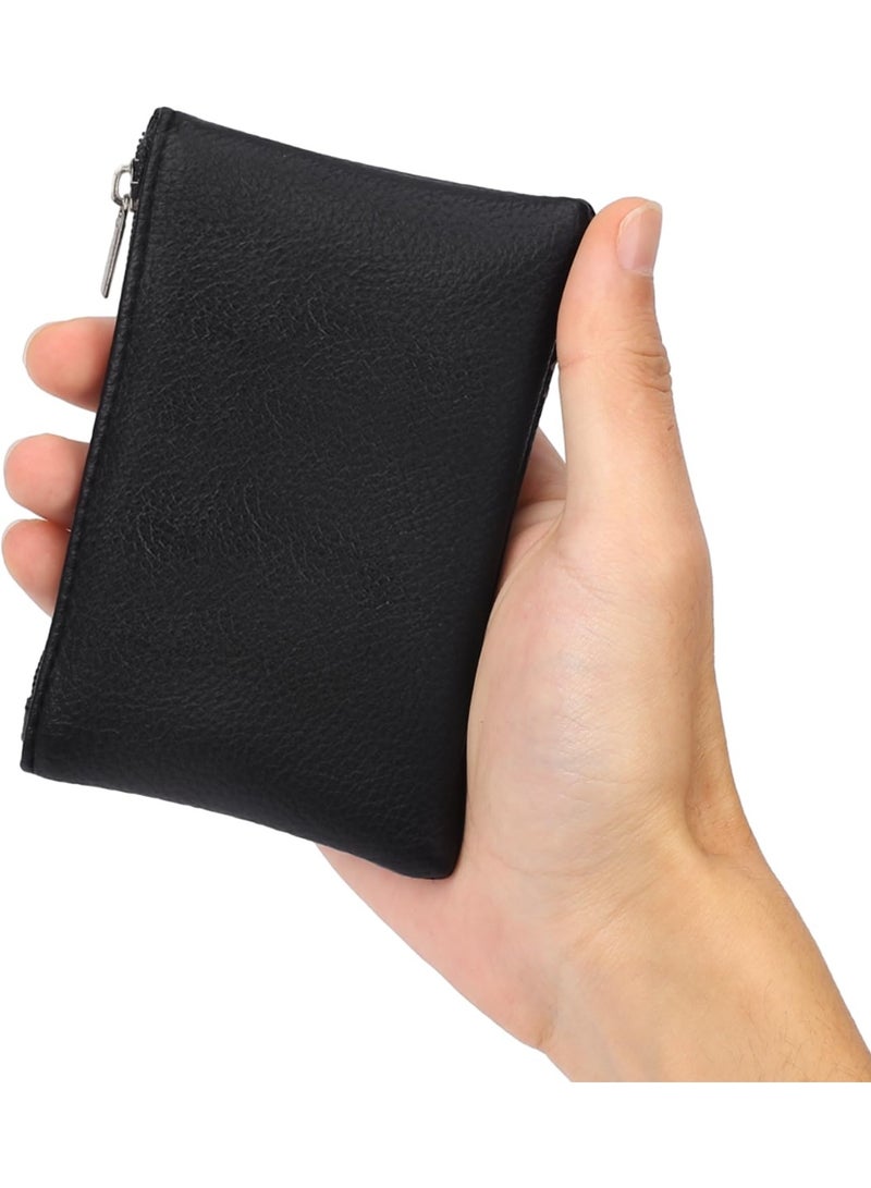 2 Pack Coin Purse, Portable PU Leather Coin Purse with Zipper Coin Purse Mini Change Purse Small Coin Purse for Women Credit Card Folded Bills ID Key Headset Lipstick(Black&Green) - Image 5