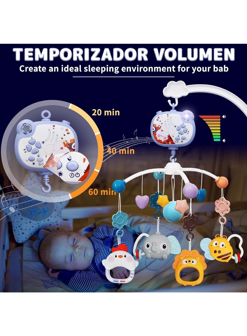 Hihonor Crib Mobile with Music and Lights | Baby Mobile for Crib | Baby Crib Toys Hanging | Nursery Mobiles for Crib | Bassinet Mobile Clip On | Crib Mobile Arm for Boys Girls Infant Toddles (Blue) - Image 1