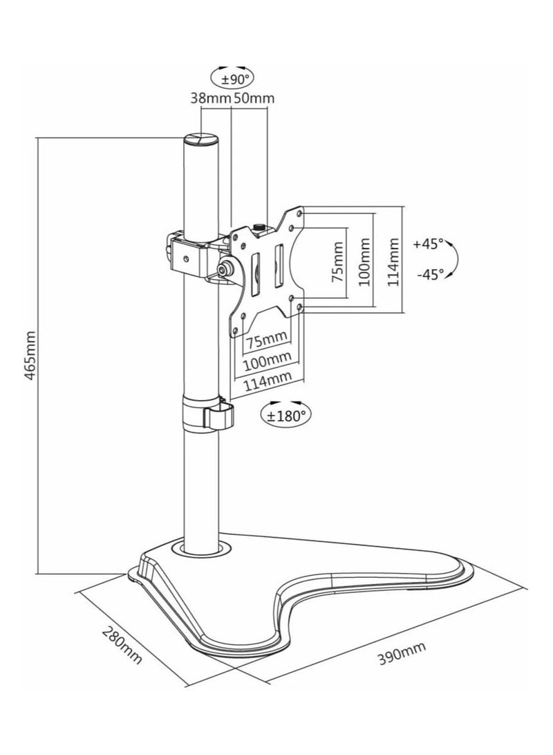 Skilltech Single-Monitor Steel Articulating Monitor Stand Premium Quality Matte Black Design with Sturdy Steel Construction Max. Capacity 8kg 17.6lbs per Screen Max. VESA 100x100 - SH T01 - Image 5