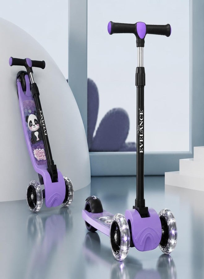 EVELANCE 3 Wheel Kids Road Runner Scooter with Adjustable Height, Foldable Kick Scooter for 3+ Years | Skating Scooter Outdoor Toy for Boys & Girls, Birthday Gift | 50kg Capacity(Purple) - Image 1