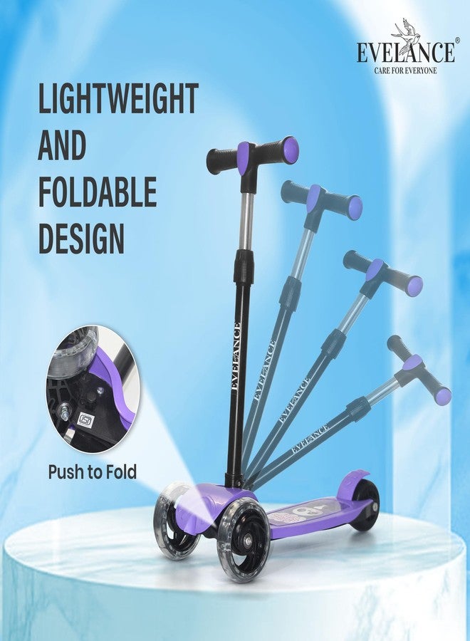 EVELANCE 3 Wheel Kids Road Runner Scooter with Adjustable Height, Foldable Kick Scooter for 3+ Years | Skating Scooter Outdoor Toy for Boys & Girls, Birthday Gift | 50kg Capacity(Purple) - Image 4