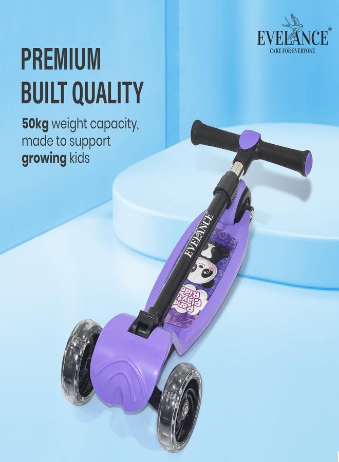 EVELANCE 3 Wheel Kids Road Runner Scooter with Adjustable Height, Foldable Kick Scooter for 3+ Years | Skating Scooter Outdoor Toy for Boys & Girls, Birthday Gift | 50kg Capacity(Purple) - Image 2