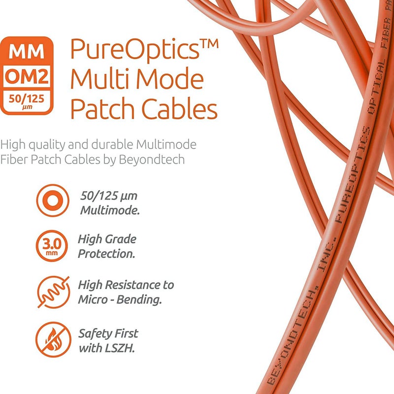 BEYONDTECH LC to ST Fiber Patch Cable Multimode Duplex - 1m (3.28ft) - 50/125um OM2 LSZH - Beyondtech PureOptics Cable Series - Image 5