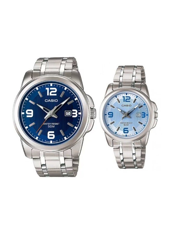 CASIO His & Her Blue Dial Stainless Steel Band Couple Watch Set MTP/LTP-1314D-2AV