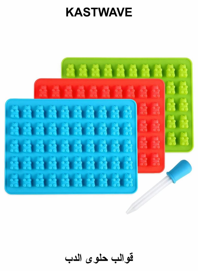 KASTWAVE Silicone Gummy Bear Candy Molds 3 Pack, Gummy Bear Molds 50 Cavities with Bonus Dropper - Image 1