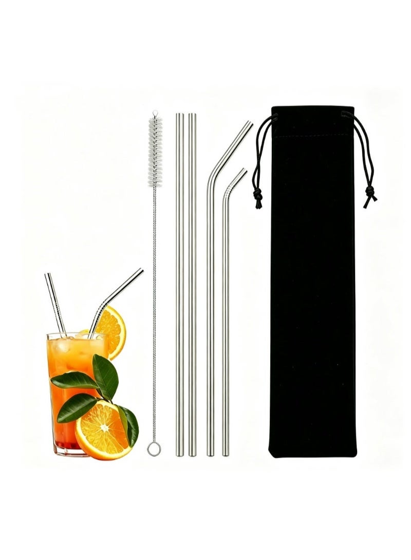 Set of 4 Stainless Steel Reusable Drinking Straws with 1 Cleaning Brush, Dishwasher Safe Long Metal Straws Fit 20oz Tumblers, Ideal for Bubble Tea, Coffee, Juice, Home, Outdoor and Office Daily Use - Image 1