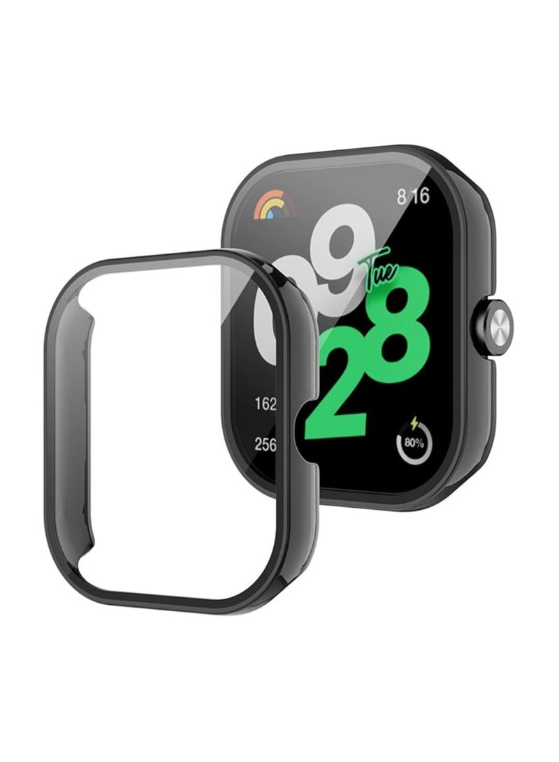 Screen Protector Case for Xiaomi Redmi Watch 4 Smartwatch, Hard PC Bumper & Tempered Glass Film Replacement Accessories for Redmi Watch 4 (Black)
