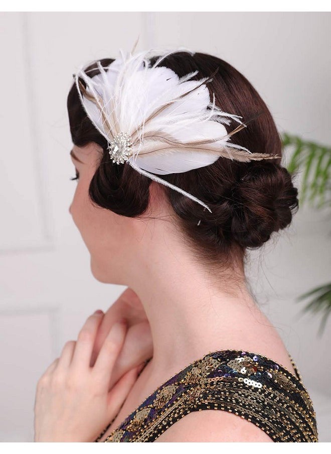 Aimimier - Imimier 1920S Great Gatsby Headpiece Flapper White Feather Hair Clip Crystal Roaring 20S Accessories Prom Party Festival Gatsby Hair Jewelry For Women And Girls - Image 1