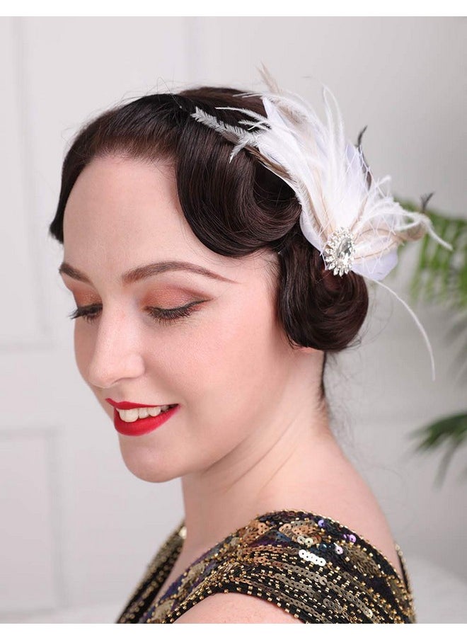 Aimimier - Imimier 1920S Great Gatsby Headpiece Flapper White Feather Hair Clip Crystal Roaring 20S Accessories Prom Party Festival Gatsby Hair Jewelry For Women And Girls - Image 1
