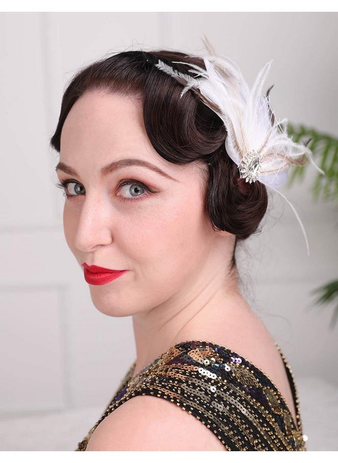 Aimimier - Imimier 1920S Great Gatsby Headpiece Flapper White Feather Hair Clip Crystal Roaring 20S Accessories Prom Party Festival Gatsby Hair Jewelry For Women And Girls - Image 1