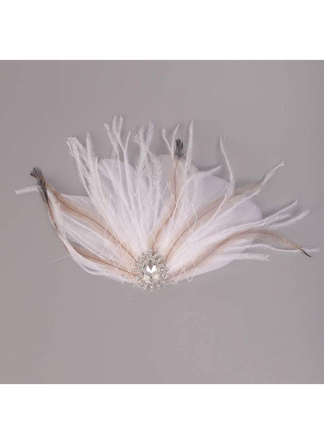 Aimimier - Imimier 1920S Great Gatsby Headpiece Flapper White Feather Hair Clip Crystal Roaring 20S Accessories Prom Party Festival Gatsby Hair Jewelry For Women And Girls - Image 1