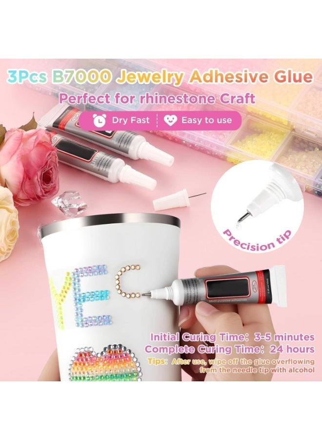 KOWVOWZ 40000 Pieces Bedazzler Kit With Glue, 40 Colours Resin Rhinestones, 3 mm Rhinestone Bedazzling Kit, Colourful Flatback Rhinestones for Nail Design, Face Make-Up, Crafts - Image 3