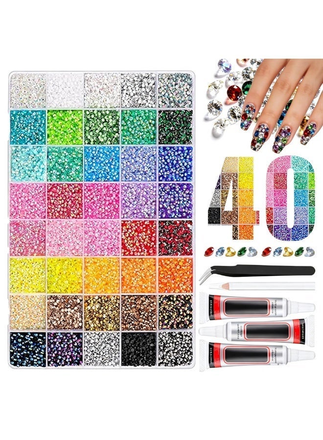 KOWVOWZ 40000Pcs 40 Colors Resin Jelly Rhinestones Kit for Bedazzling, DIY Bulk Resin Gems Set, Flatback Gem for Crafting with 3 Pcs 10ml Jewelry Glue, Multicolor 3mm Flatback Gems for Diamond Art Nail Art - Image 1