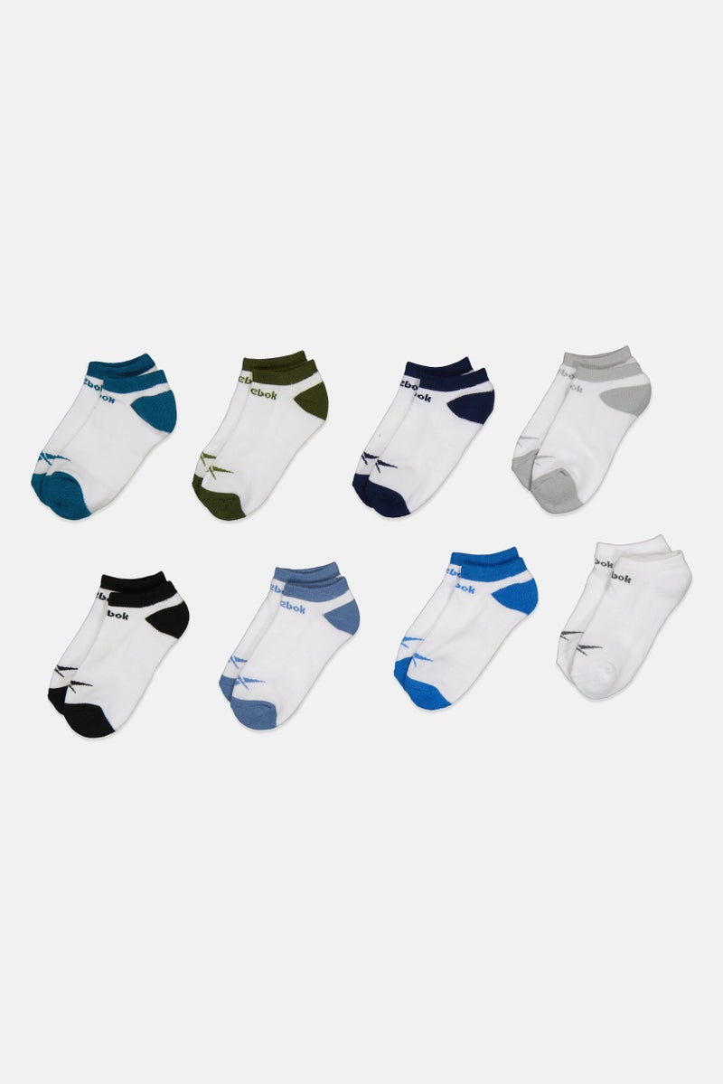 Reebok Kids Boy 8 Pairs Brand Logo No Show Socks, Multicolor - Image 3