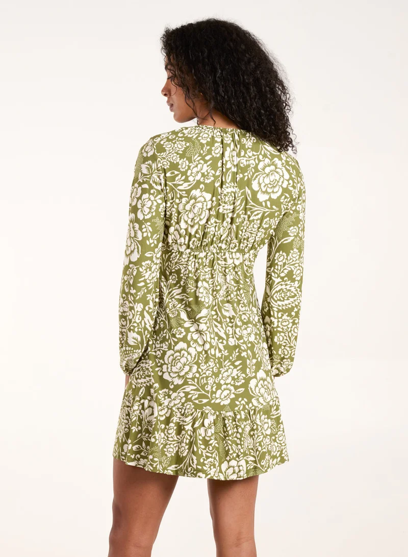 Blue Vanilla Shirring Elastic Sleeve Tier Mini Dress